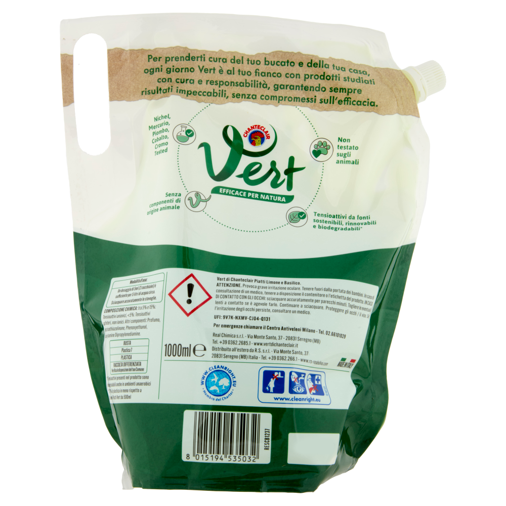 Vert di Chanteclair Ecodetergente Piatti Limone e Basilico 1000 ml