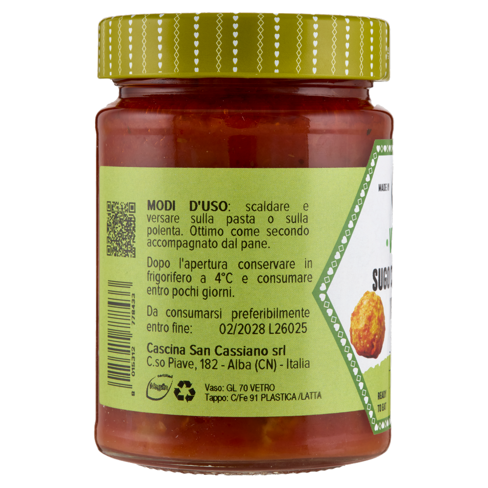 cascina San Cassiano Vegan Sugo con Polpette Vegetali 290 g