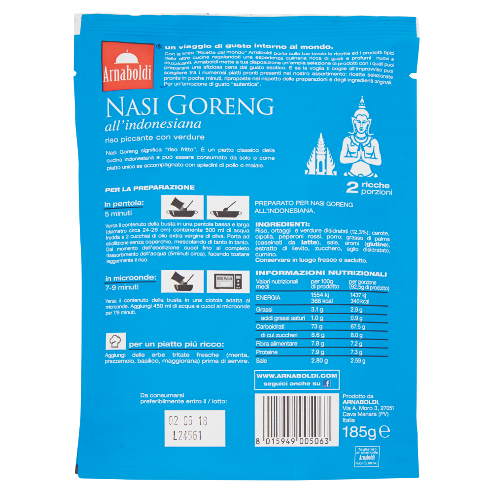 Arnaboldi Nasi Goreng all'indonesiana riso piccante con verdure 185 g