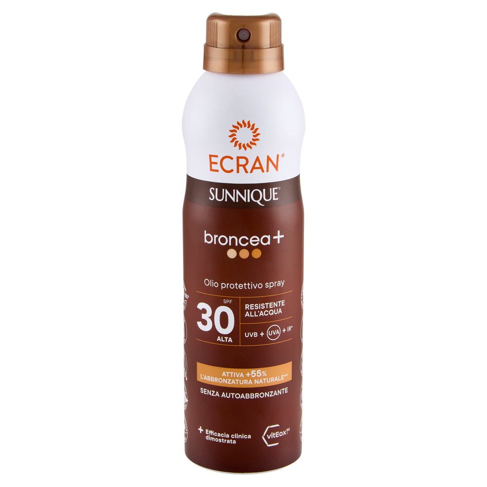 Ecran Sunnique broncea+ Olio protettivo invisibile SPF 30 Alta 250 ml