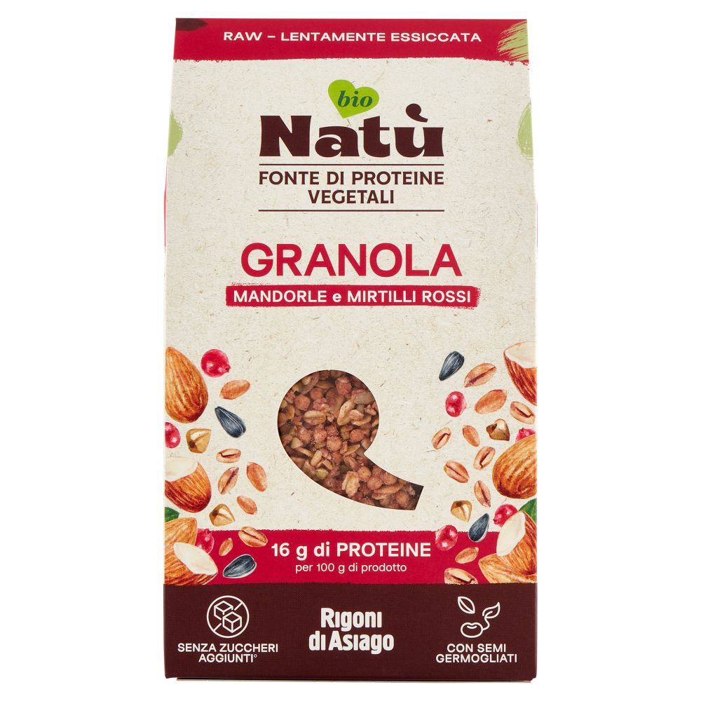 Rigoni di Asiago Natù Fonte di Proteine Vegetali Granola Mandorle e Mirtilli Rossi bio 250 g