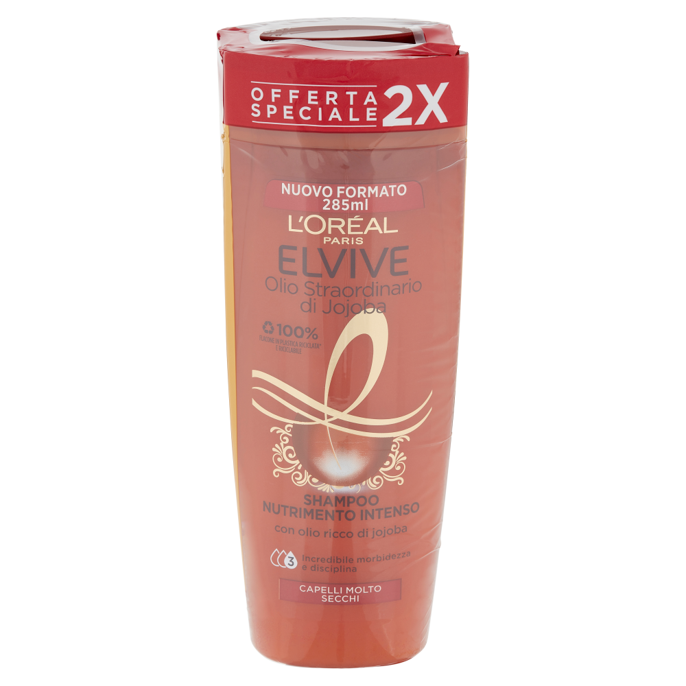 L'Or&eacute;al Paris Shampoo Elvive Olio Straordinario Jojoba, per Capelli Molto Secchi, Confezione da 2