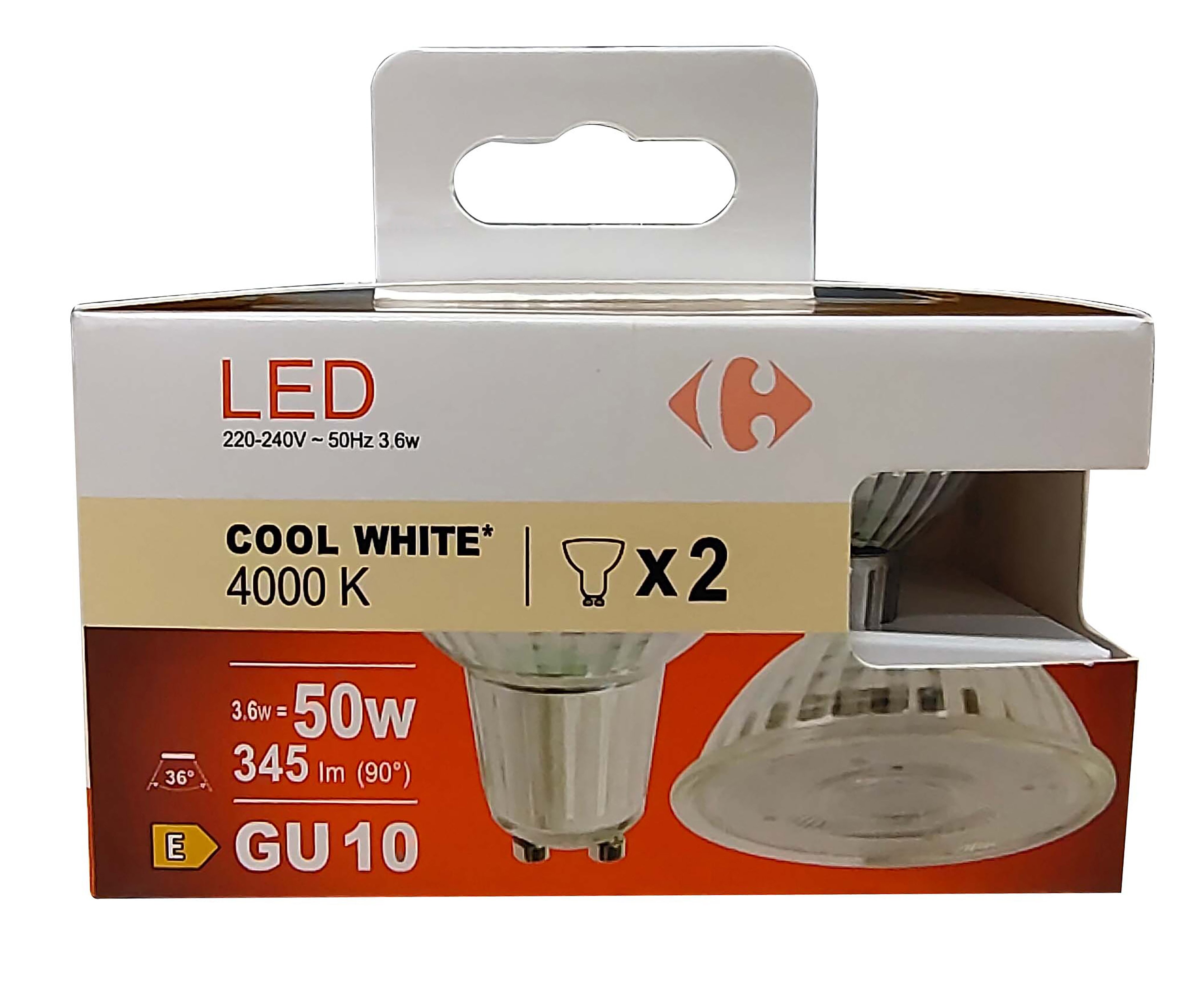 Carrefour 2 led faretto 50W, attacco GU10, luce fredda