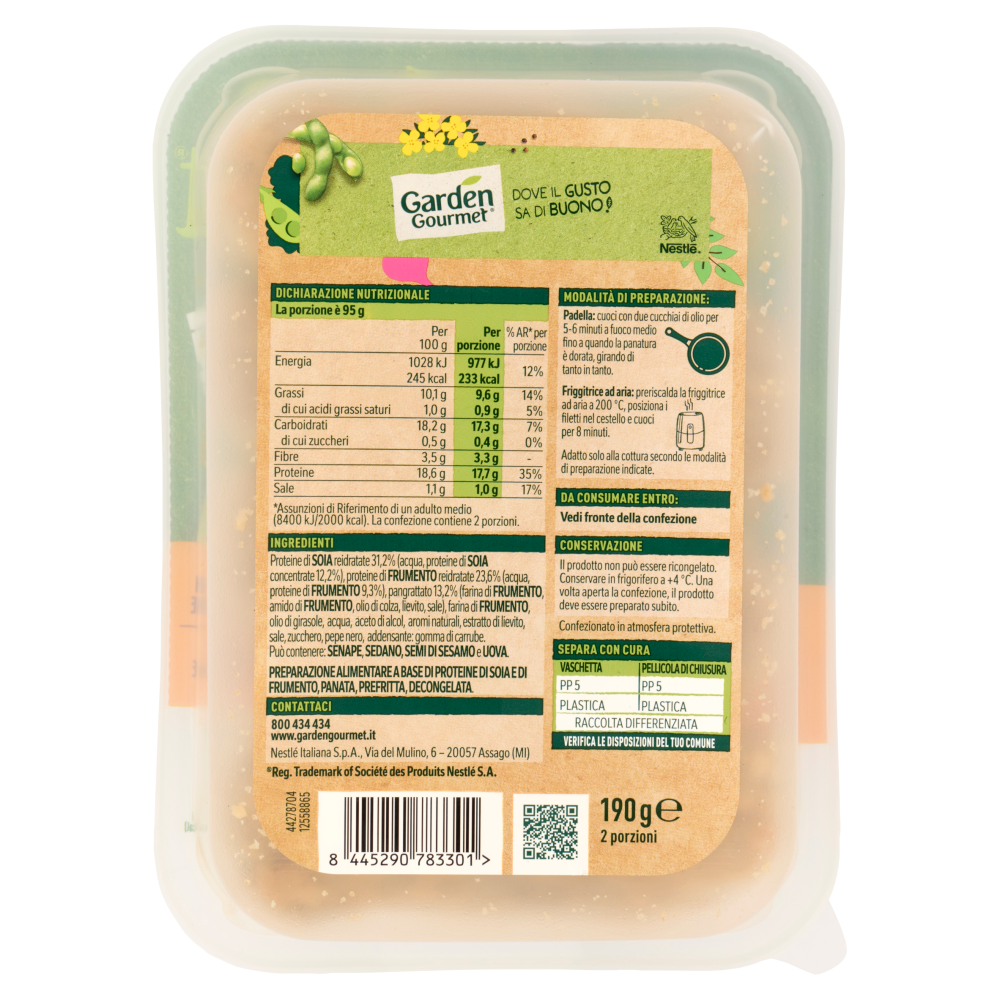 GARDEN GOURMET Maxi Crispy Filetti Vegani di Soia 2 porzioni 190g