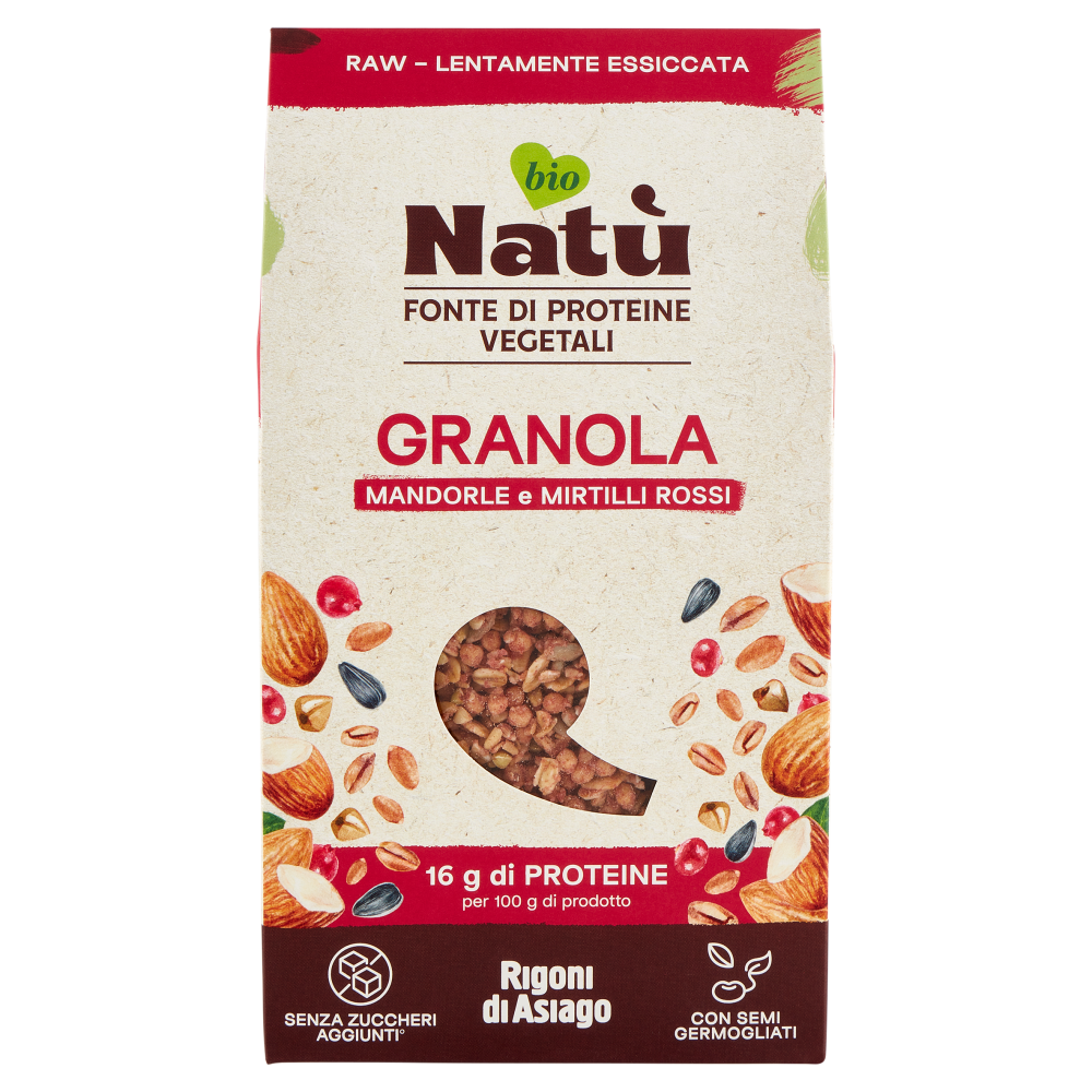 Rigoni di Asiago Natù Fonte di Proteine Vegetali Granola Mandorle e Mirtilli Rossi bio 250 g