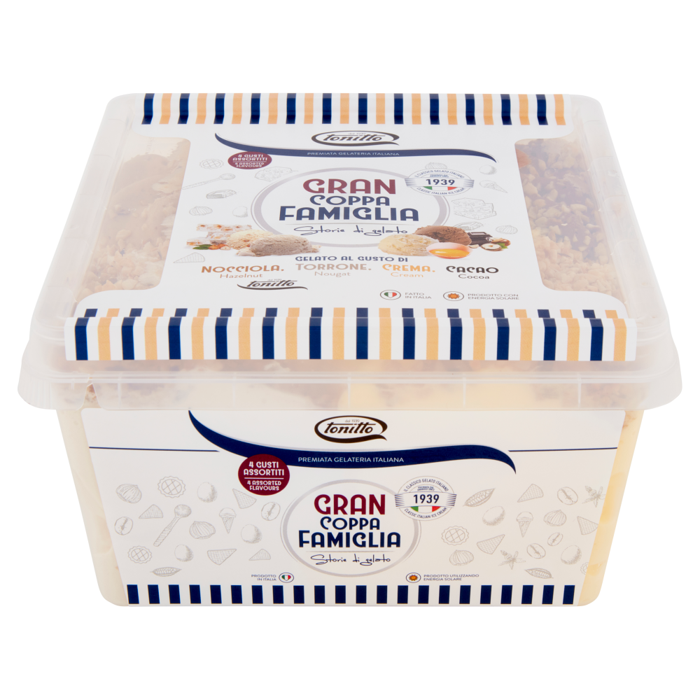 tonitto Gran Coppa Famiglia Gelato al Gusto di Nocciola, Torrone, Crema, Cacao 1000 g