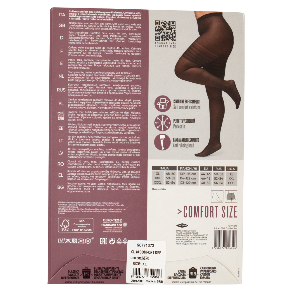 pompea Comfort Size Collant velato opaco comfort size 40 Den XL Nero
