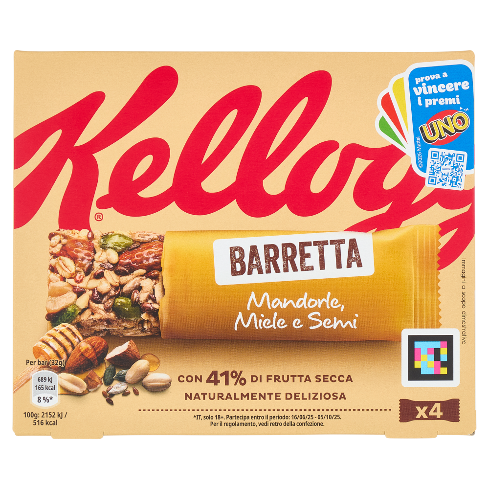 Kellogg's Barretta Mandorle, Miele e Semi 4 x 32 g