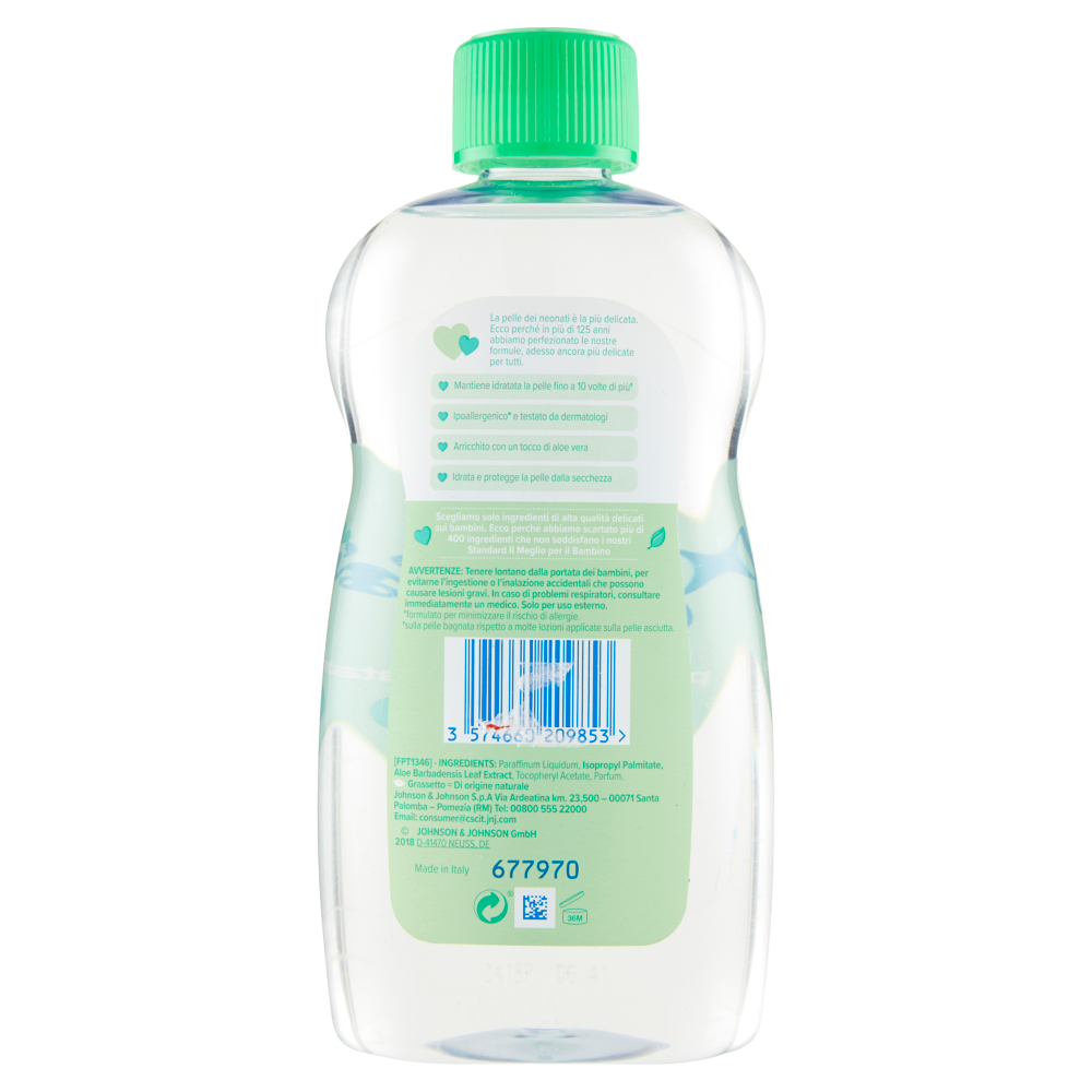Johnson's Baby Olio Aloe Vera,  Testato Da Pediatri E Dermatologi, 500ml