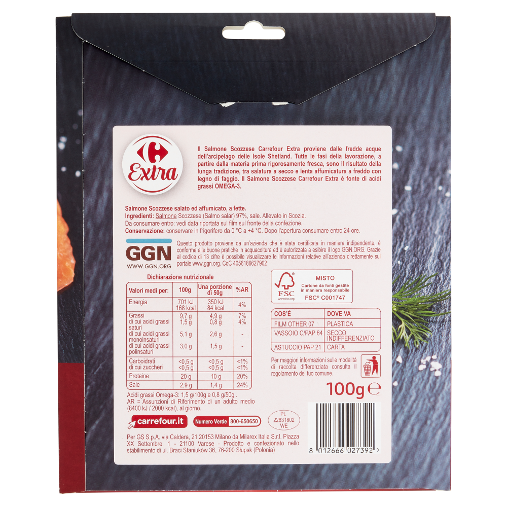 Carrefour Extra Salmone Scozzese Affumicato 100 g