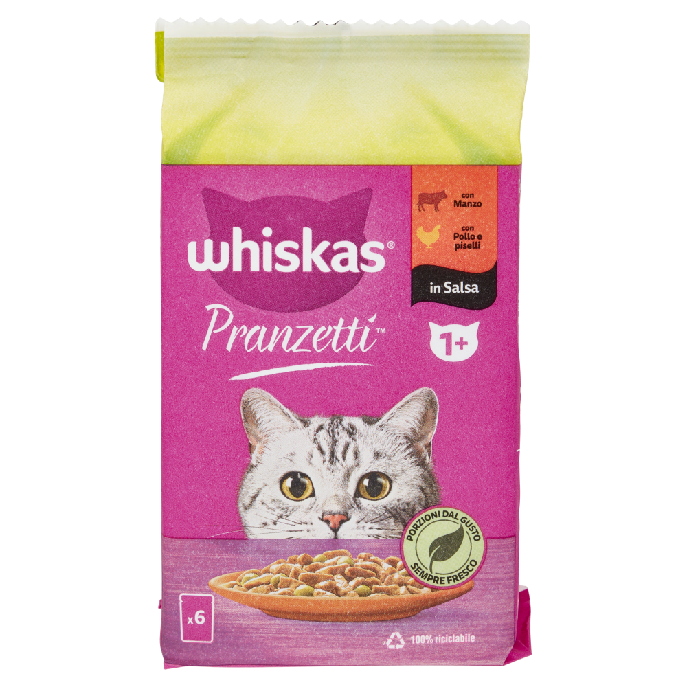 Whiskas Pranzetti con Manzo, con Pollo e piselli in Salsa 6 x 50 g