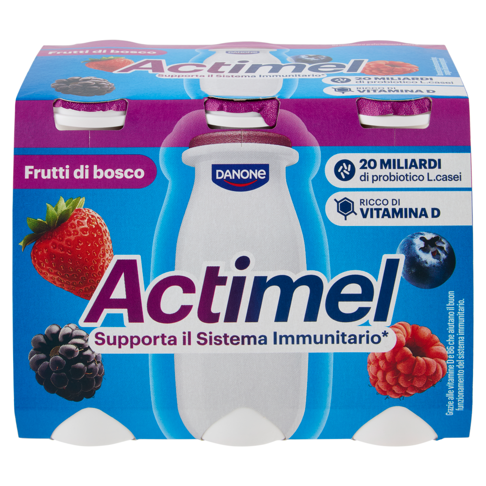 ACTIMEL, Yogurt da Bere con Vit B6 e D per il Sistema Immunitario, gusto Frutti di Bosco, 6X100G