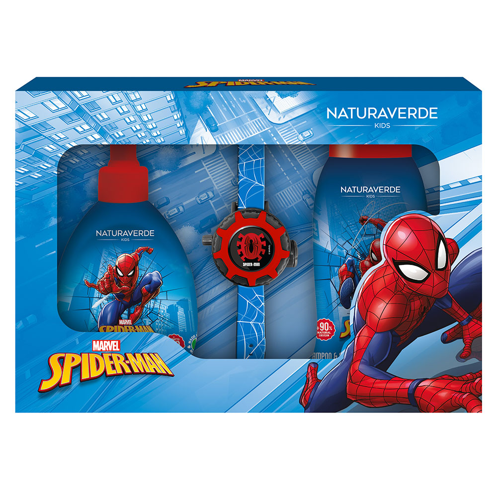 SPIDERMAN GIFTSET PROIETTORE (Doccia Shampoo 250 ml+ Sapone Liquido 250 ML+ OROLOGIO PROIETTORE)
