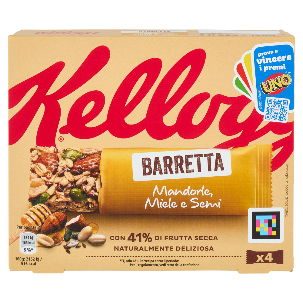 Kellogg's Barretta Mandorle, Miele e Semi 4 x 32 g