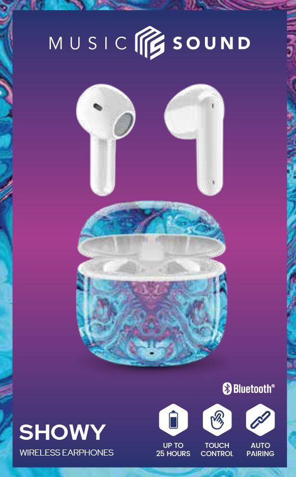 Music Sound Showy Auricolari Bluetooth TWS a capsula senza fili con custodia di ricarica in vari modelli e colori