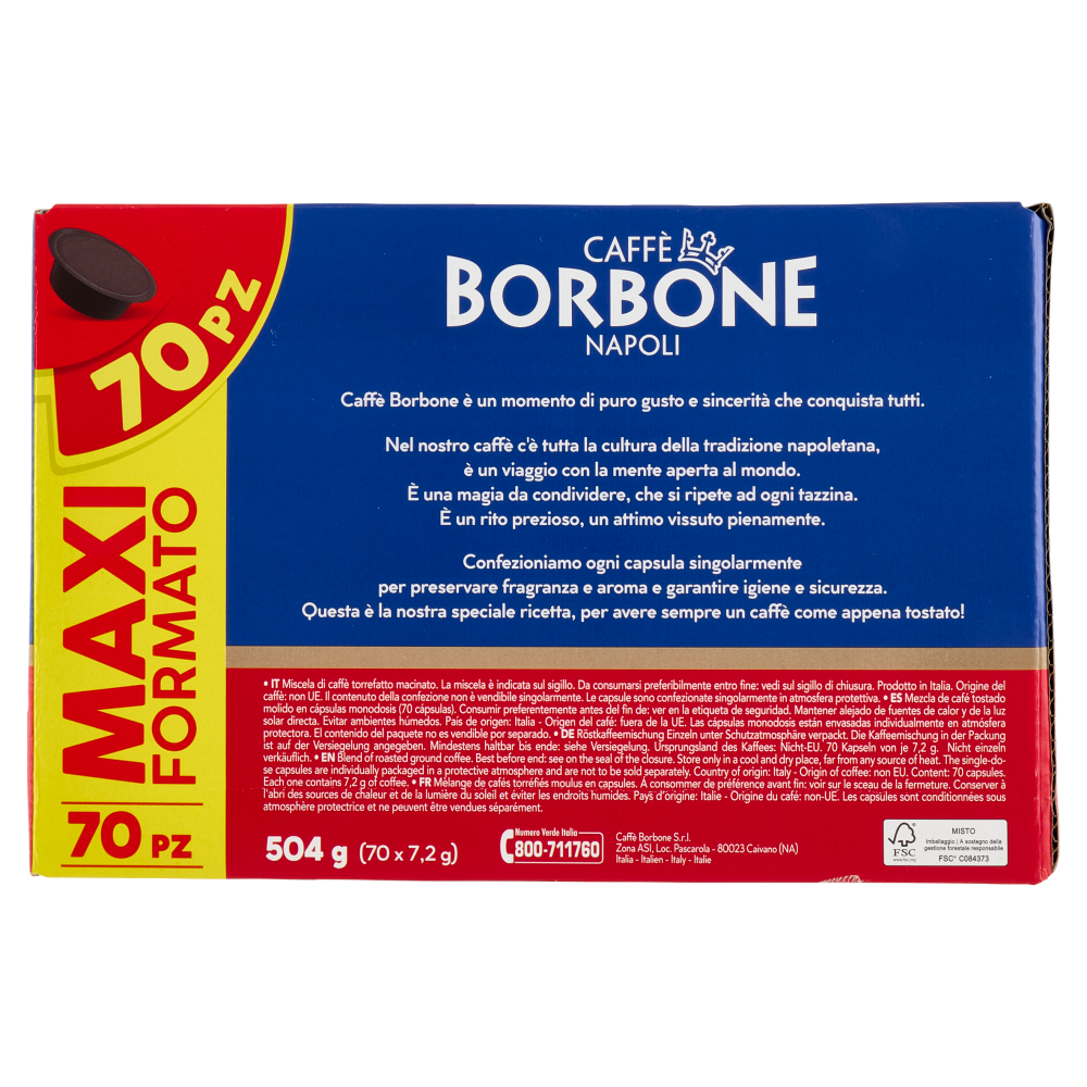 Caffè Borbone Miscela Nobile Capsule Compatibili Lavazza* A Modo Mio* ad uso domestico 70 x 7,2 g