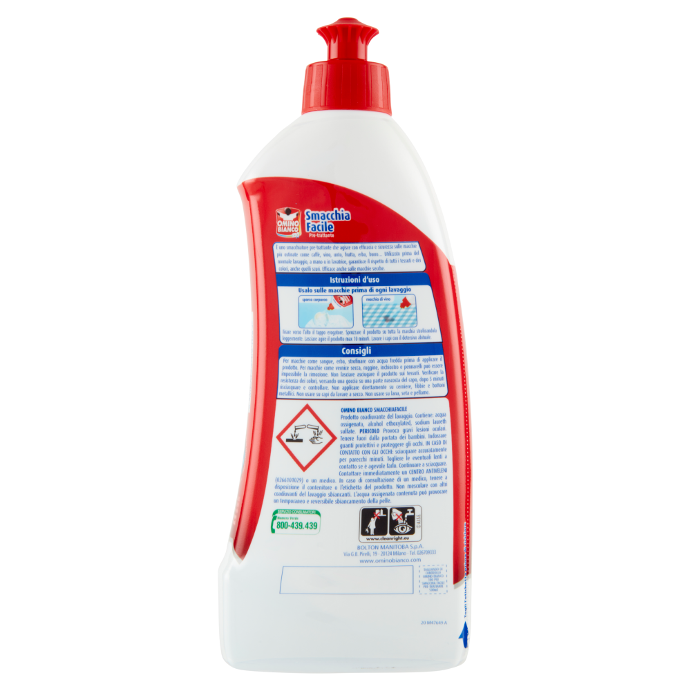 Omino Bianco, Smacchiafacile Pretrattante, Smacchia le macchie più Ostinate, 500ml