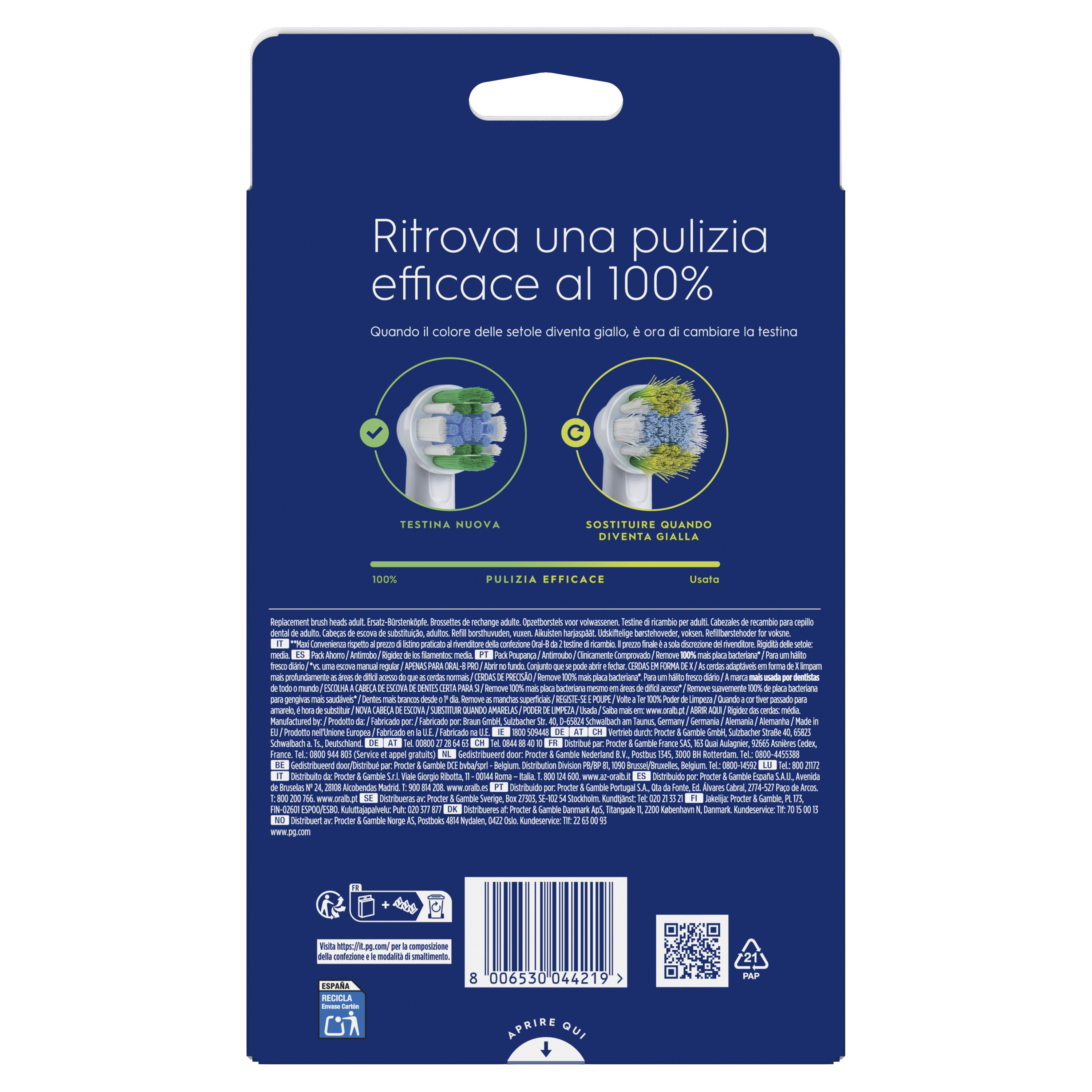 Oral-B Testina Di Ricambio PRO Precision Clean Bianca. Confezione da 10 Testine