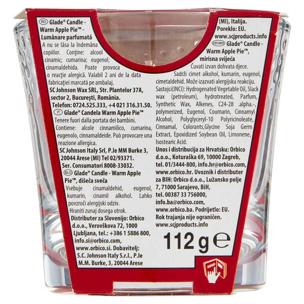 Glade Candela profumata, Edizione Limitata, fragranza Warm Apple Pie 112 g