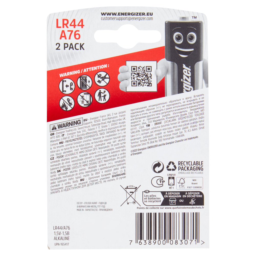 Energizer LR44/A76 Alkaline 2 pz