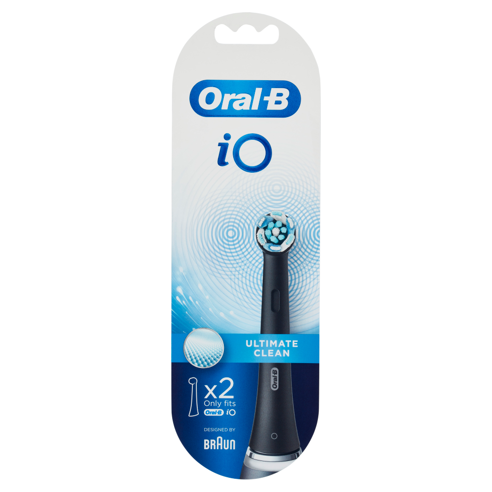 Oral-B iO Testine Ricambio Ultimate Clean Nere Spazzolino Elettrico Denti Ricaricabile, 2 Refills