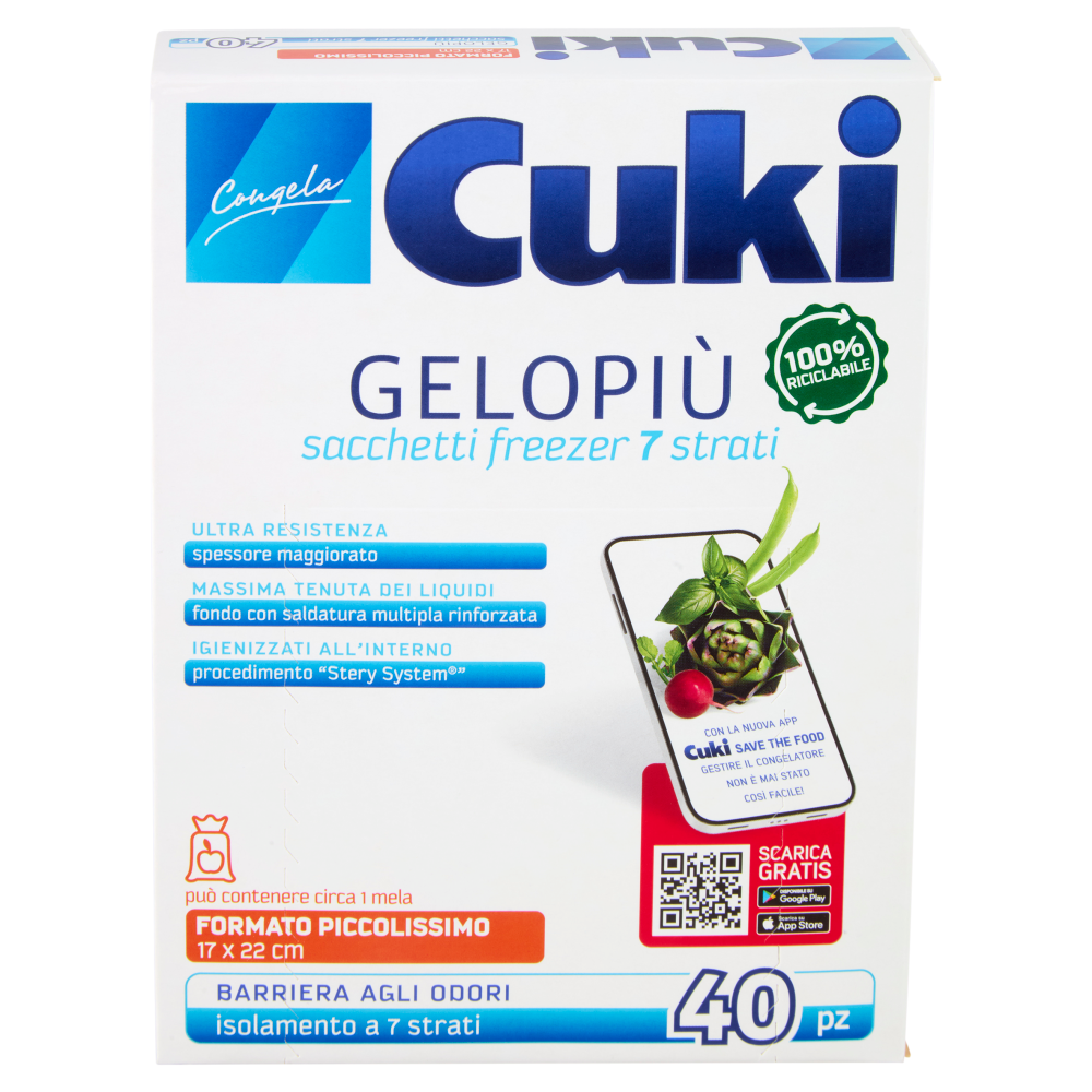 Cuki Congela Gelopi&ugrave; sacchetti freezer 7 strati Formato Piccolissimo 17 x 22 cm 40 pz