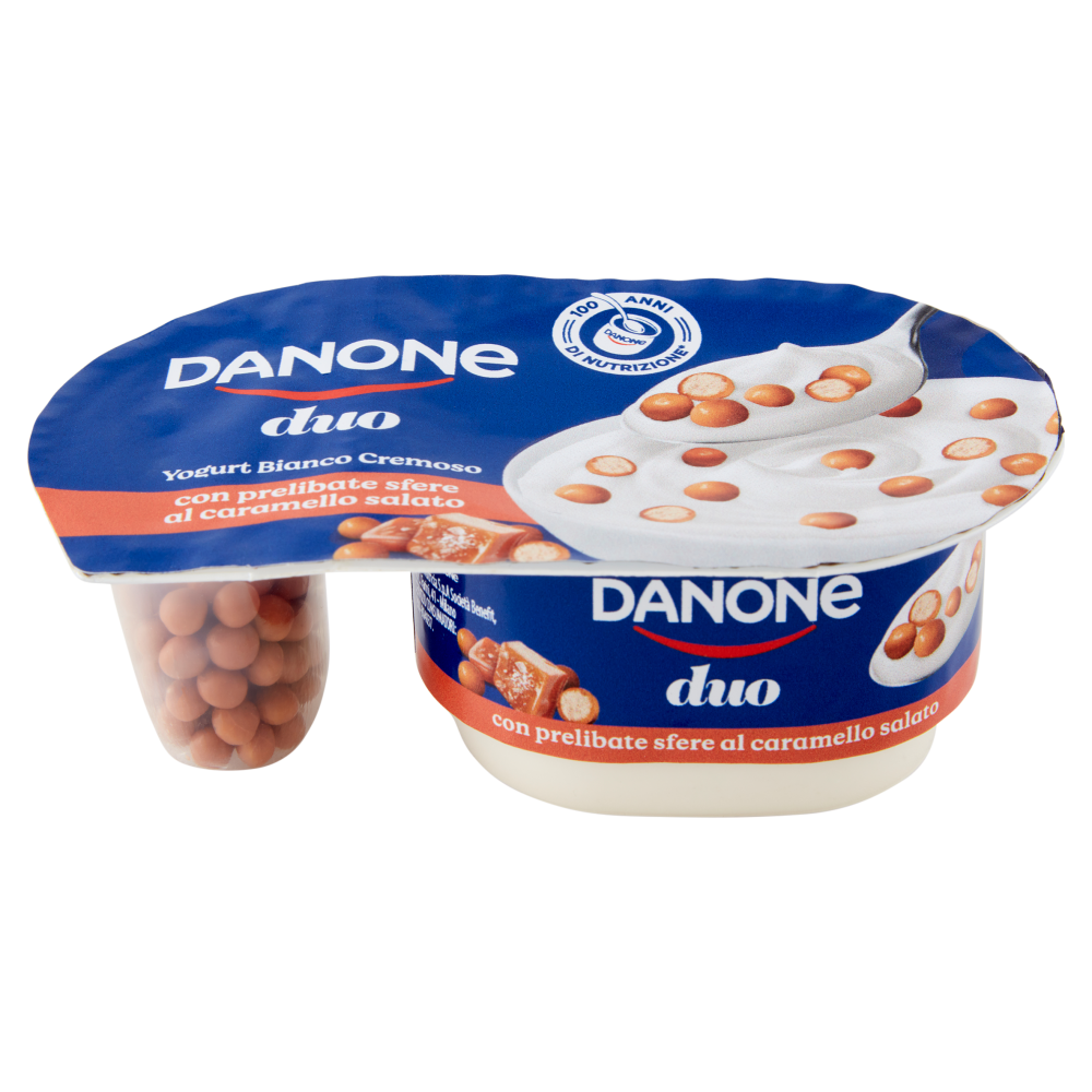 Danone Duo, Yogurt Bianco Cremoso con Prelibate Sfere al Caramello Salato, 98g