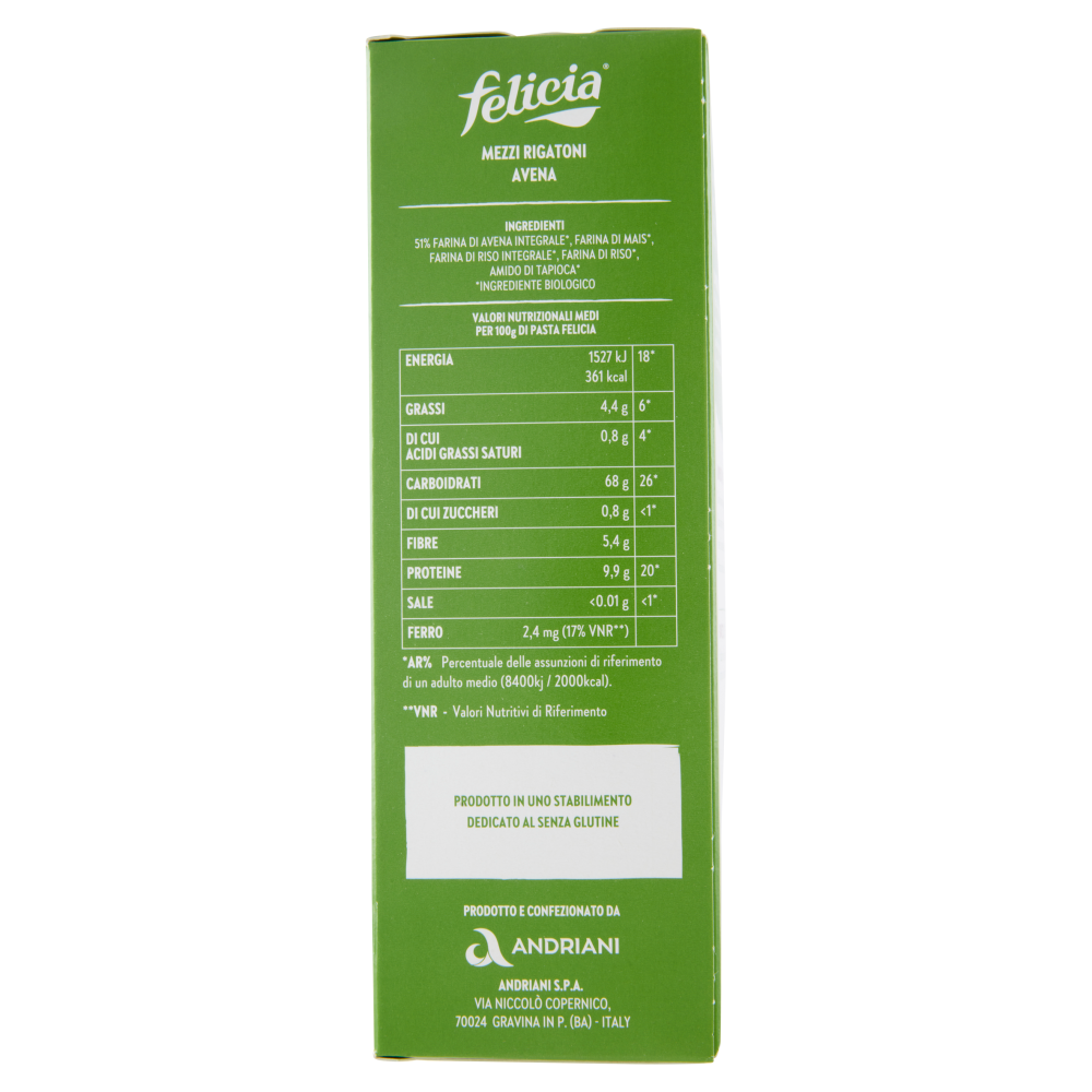 felicia Mezzi rigatoni Avena con Farina di Avena Integrale Bio 340 g