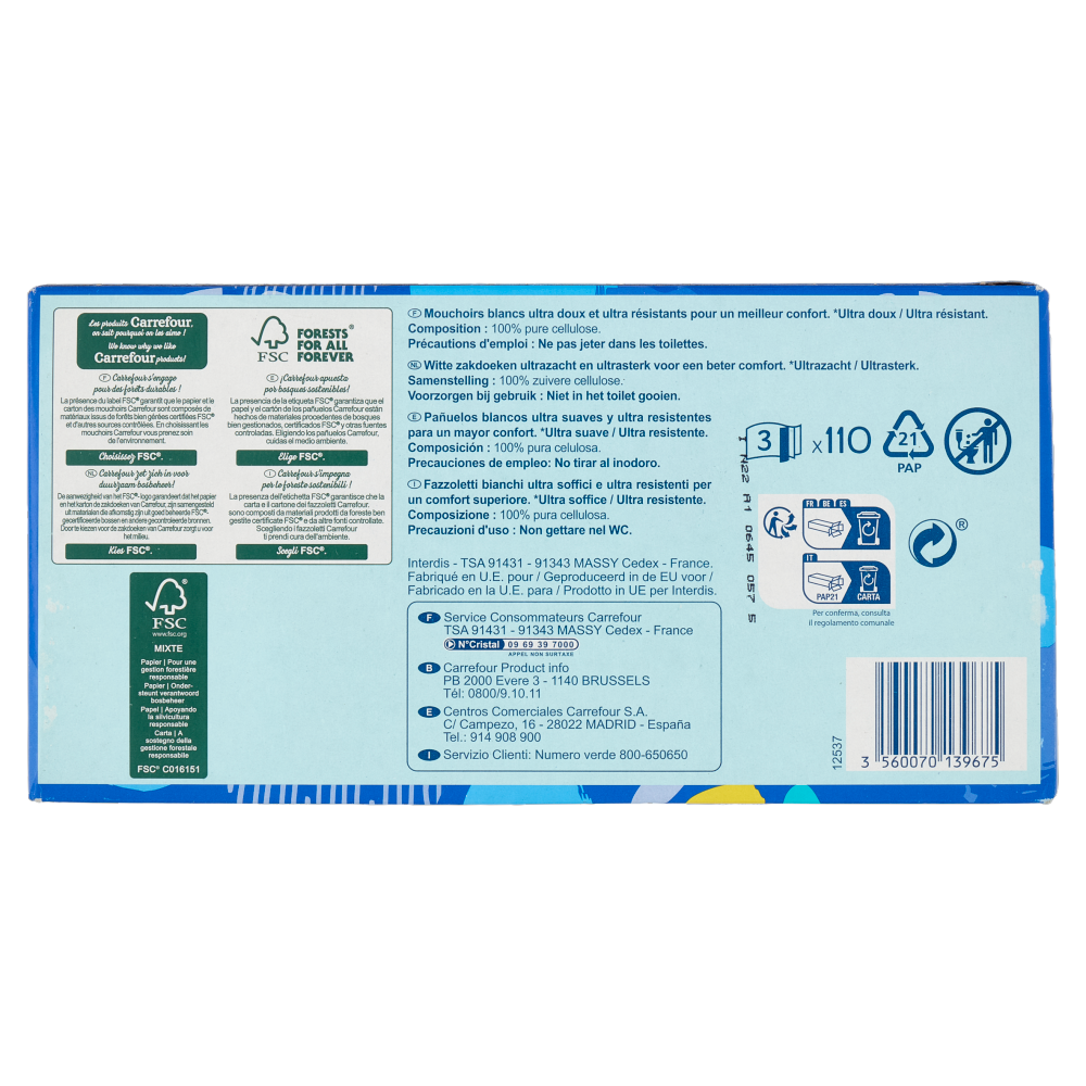 Carrefour Soft Confort Fazzoletti bianchi 110 pz