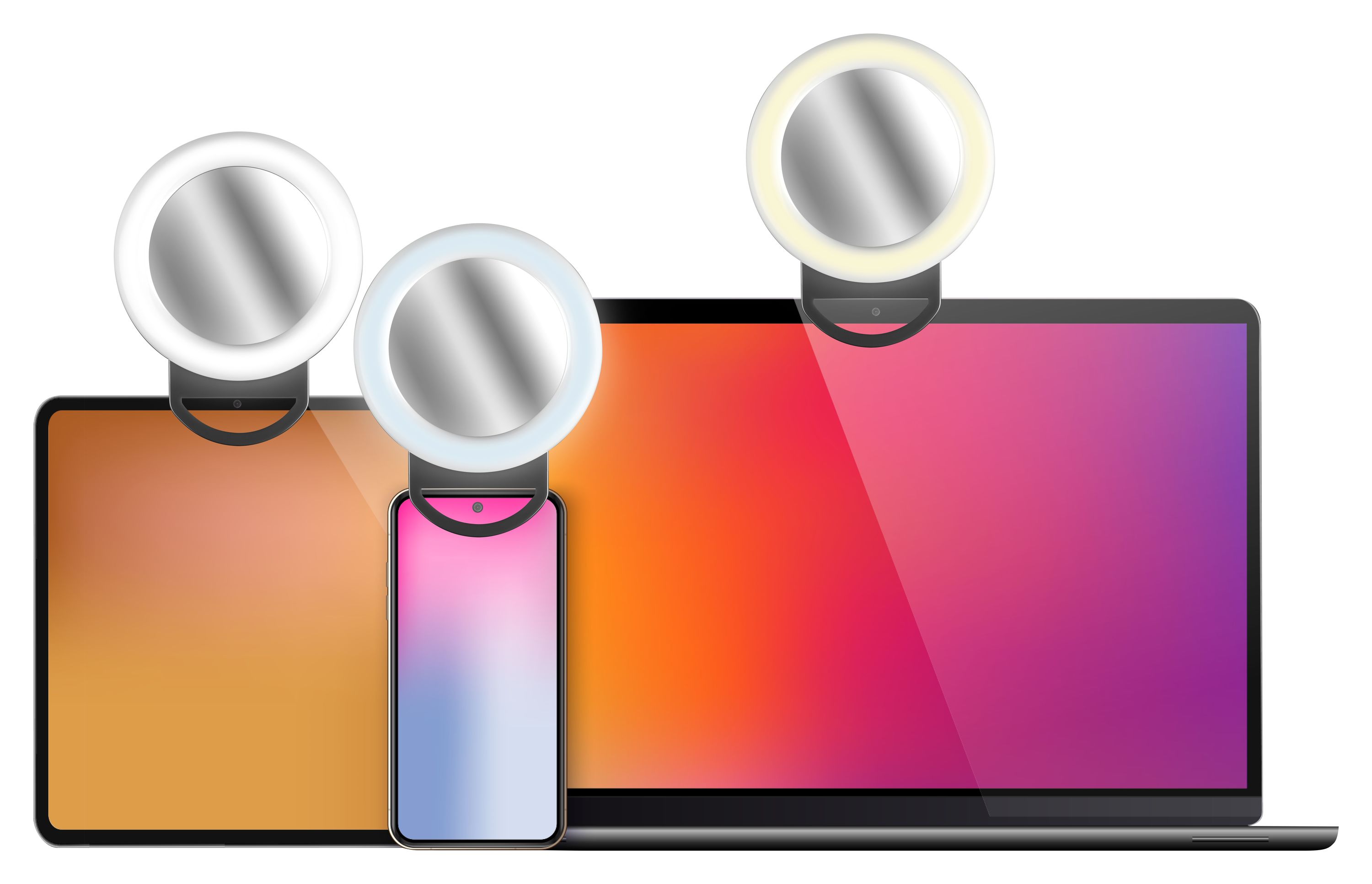 Tech Pop Selfie Ring Pocket Multicolor - Universale Anello led a clip con modalit&agrave; RGB a luminosit&agrave; regolabile e specchio integrato.