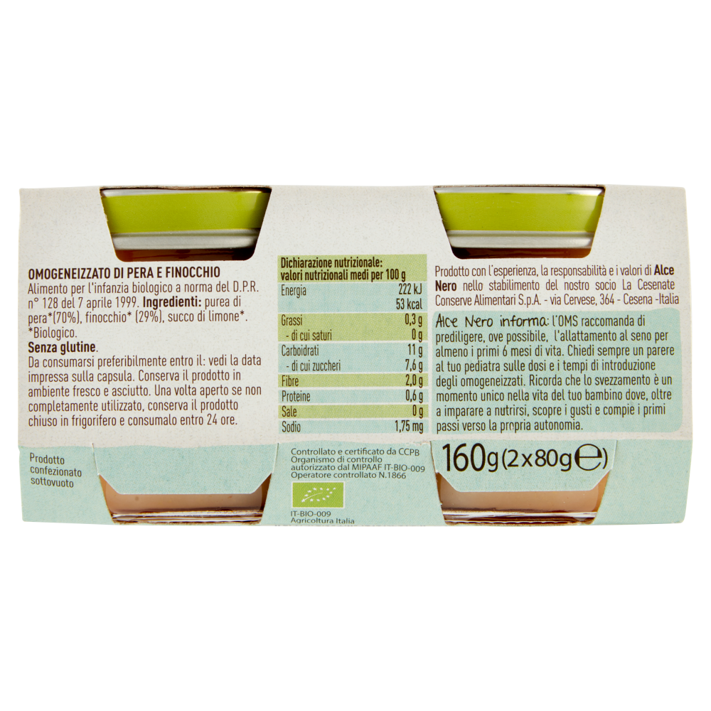 alce nero Omogeneizzato di Pera e Finocchio 2 x 80 g