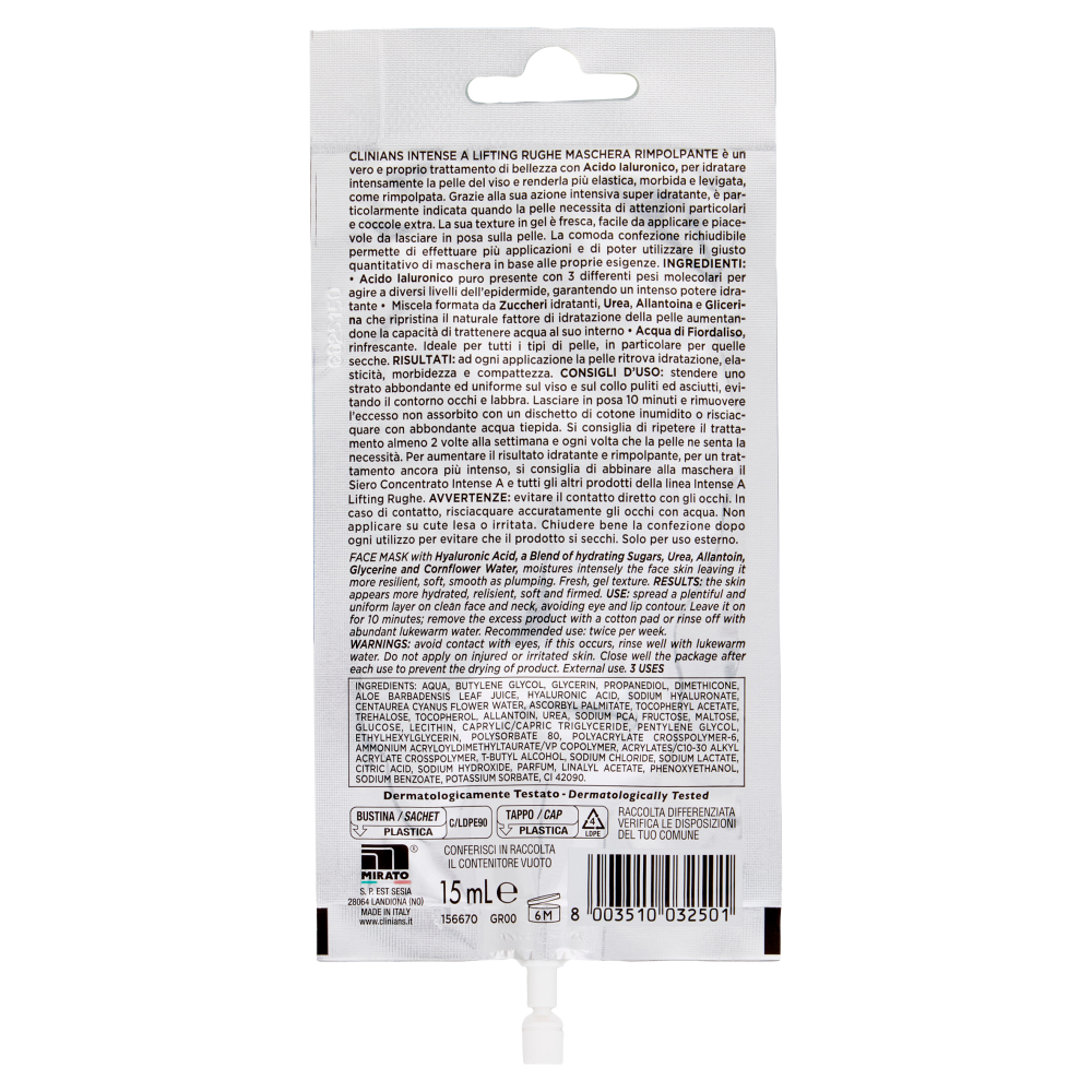 Clinians Intense A Lifting Rughe Maschera Rimpolpante Acido Ialuronico 15 mL