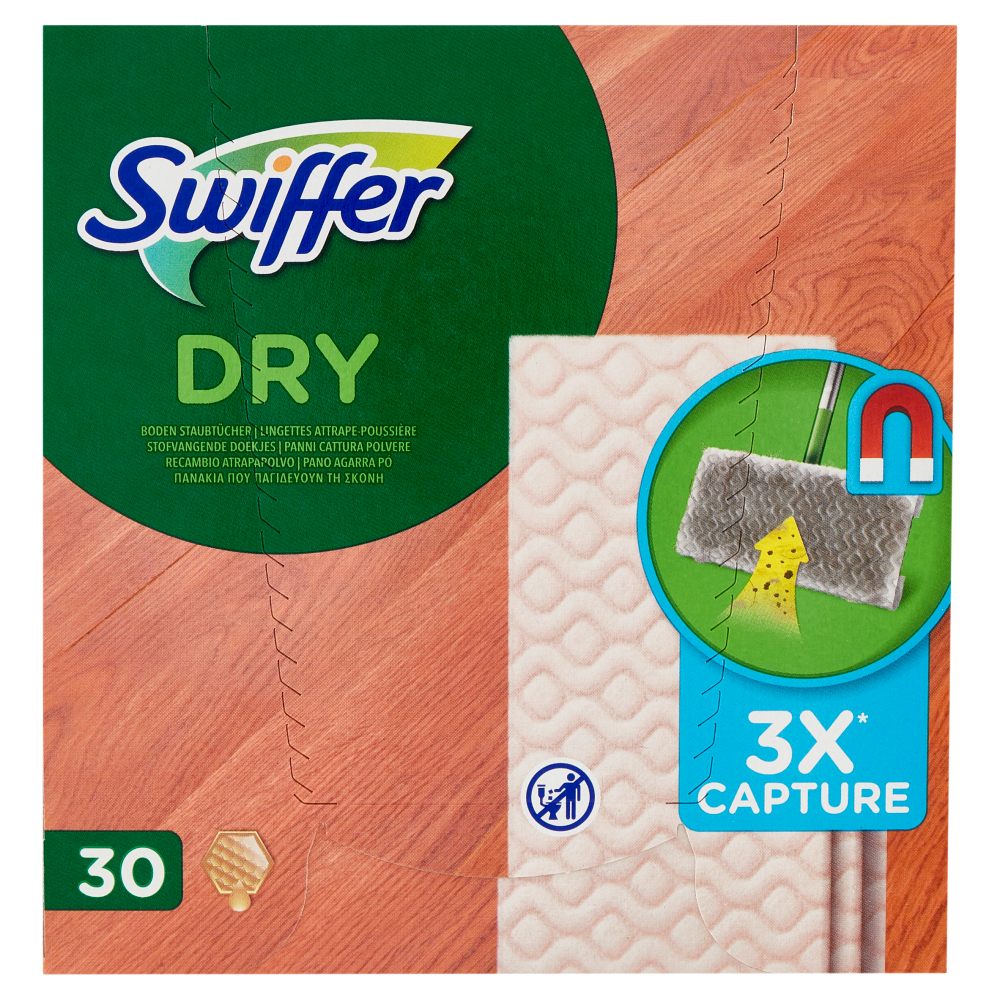 Swiffer Dry Panni Cattura Polvere per Scopa Swiffer - Ricarica 30 Salviette Legno & Parquet