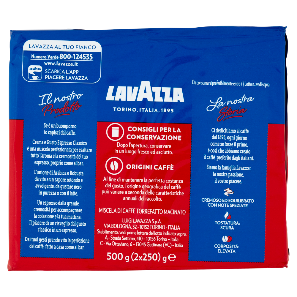 Lavazza Crema e Gusto Espresso Classico Caffè Macinato 2 x 250 g