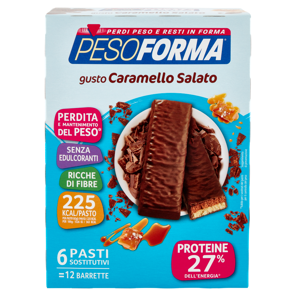 Pesoforma gusto Caramello Salato, pasto sostitutivo ricco di fibre, 225kcal per pasto, 12 x 31 g