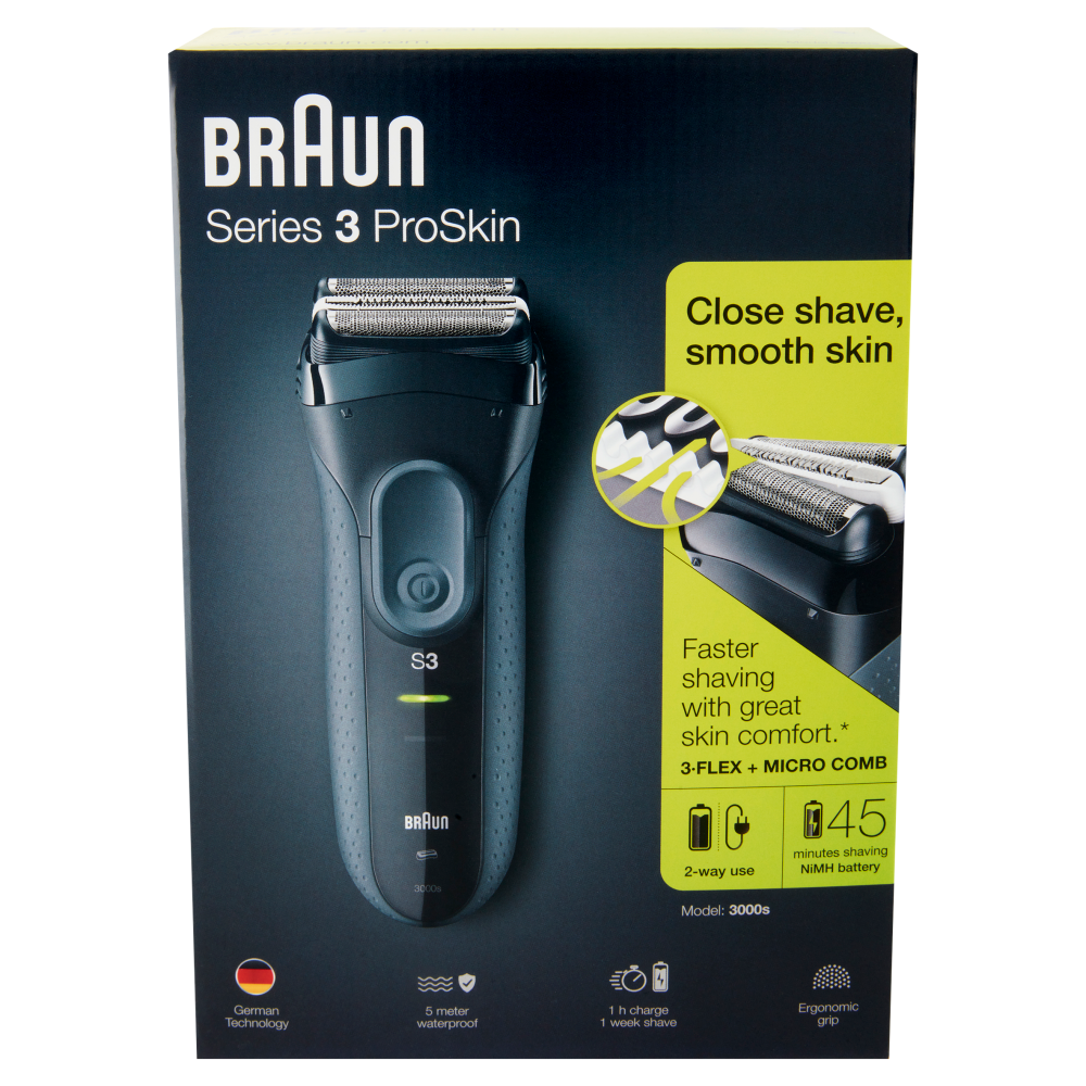 Braun Series 3 ProSkin 3000s Rasoio Elettrico, Nero - Rasoio Elettrico Ricaricabile