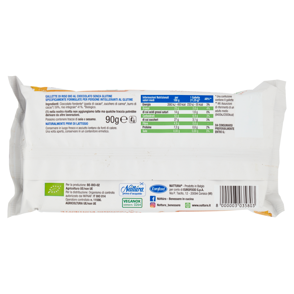 Náttúra Gallette di riso al cioccolato Fondente Bio 90 g