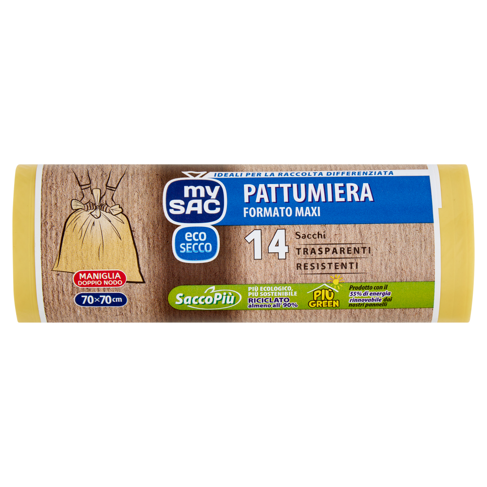 my Sac Eco Secco Pattumiera Formato Maxi 70x70 cm Sacchi Trasparenti 14 pz