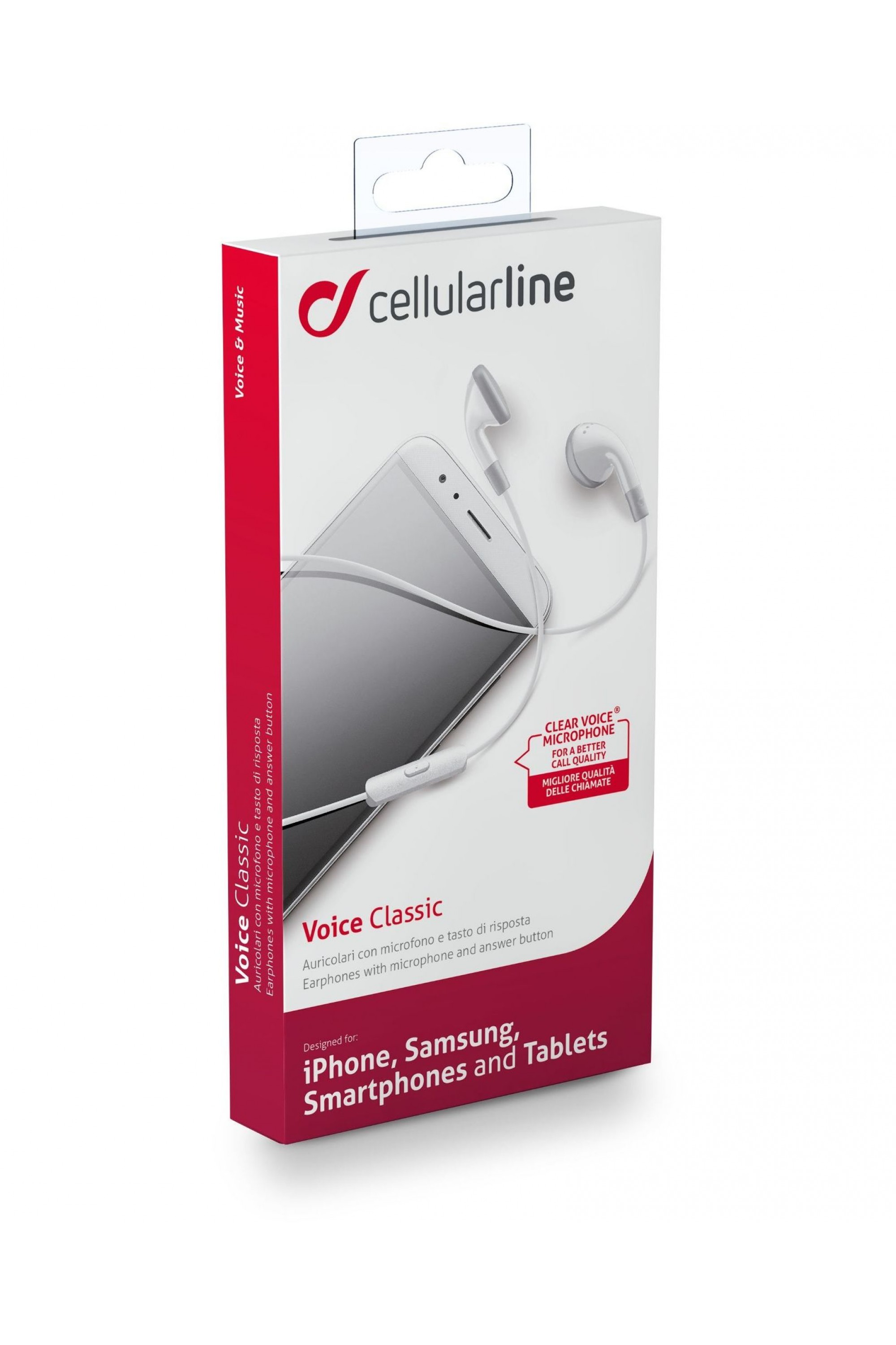 Cellularline VOICE CLASSIC Auricolari classici con microfono, tasto di risposta e connettore Jack 3.5mm