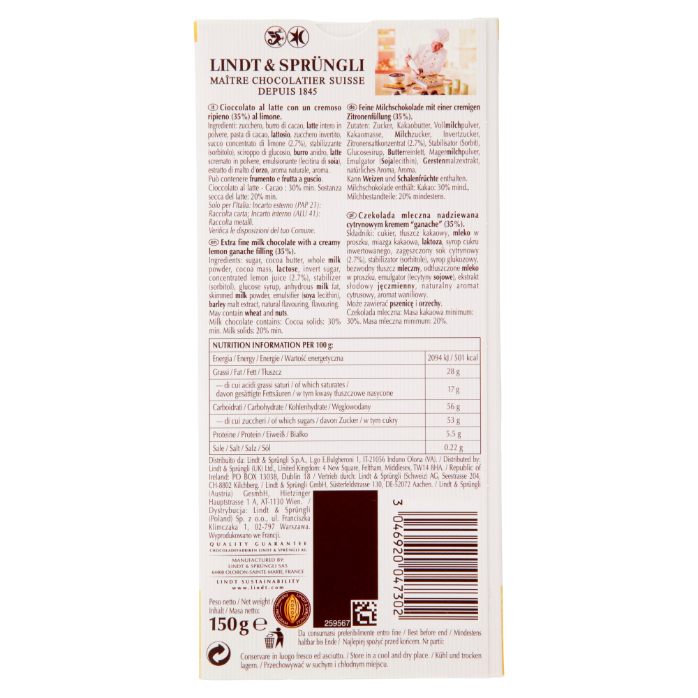 Lindt Creation Tavoletta Cioccolato al latte Limone 150 g