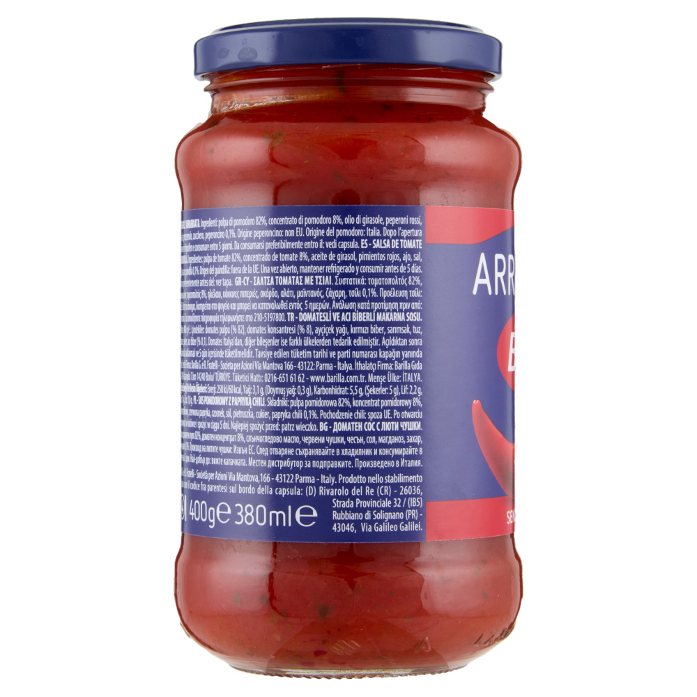 Barilla Sugo Arrabbiata Pomodoro e Peperoncino con 100% Pomodoro Italiano Condimento per Pasta 400g