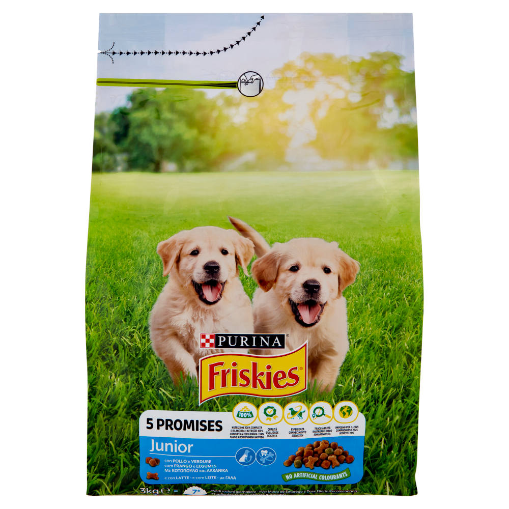 PURINA FRISKIES Cane Junior Con Pollo e Verdure e con Latte 3 Kg