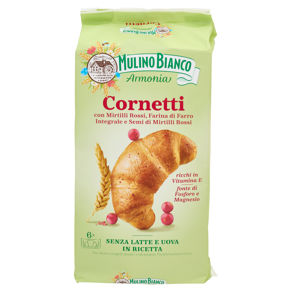 Mulino Bianco Armonia Cornetti Mirtilli Rossi Farina di Farro Integrale Semi di Mirtilli Rossi 228 g