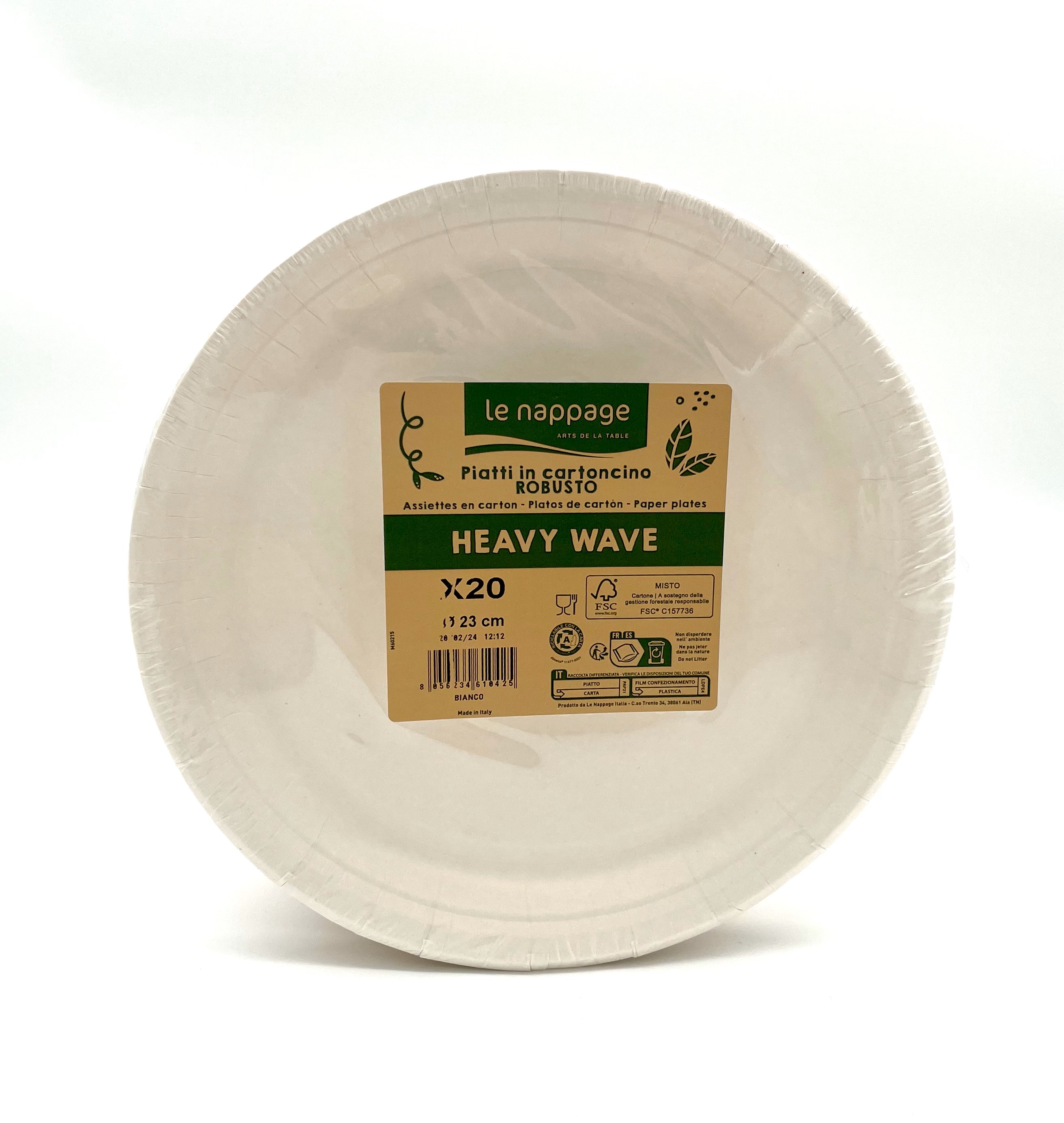 20 piatti piani pesanti in cartoncino diam 23 cm Heavy Wave Bianco