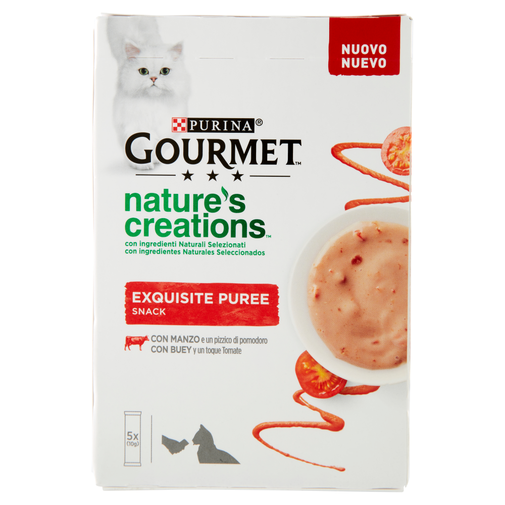PURINA GOURMET Snack gatto Nature's Creations Exquisite Puree con Manzo e Pomodoro Multipack 5x10g