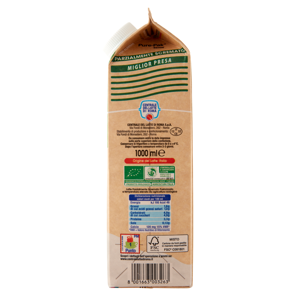 Centrale del Latte di Roma Parzialmente Scremato da Agricoltura Biologica 1000 ml