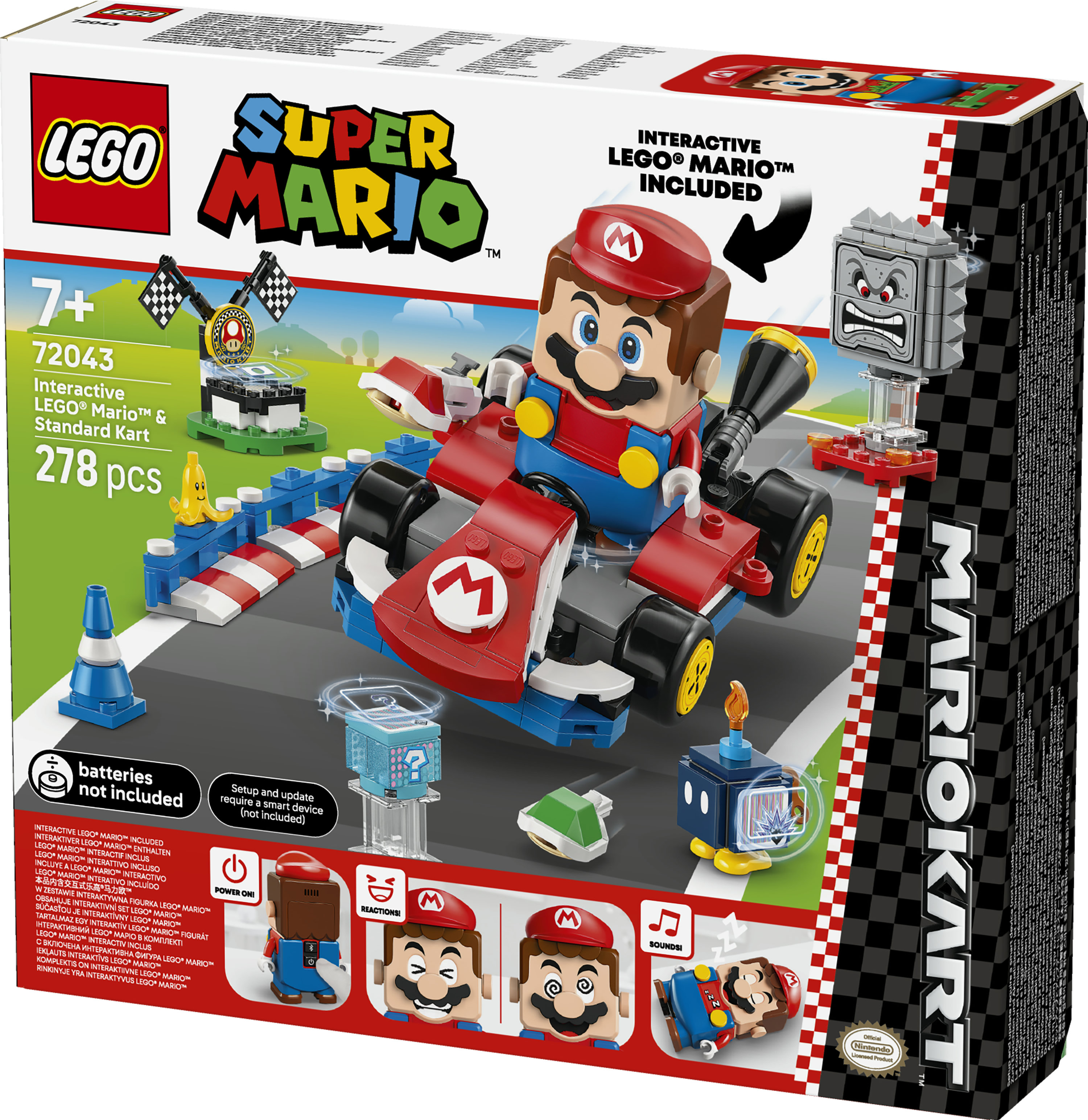 LEGO Super Mario Mario Kart 72043 - Interattivo e Kart Standard, Percorso di Gara con Macchina Giocattolo e 3 Figure, Regalo Bambini 7+