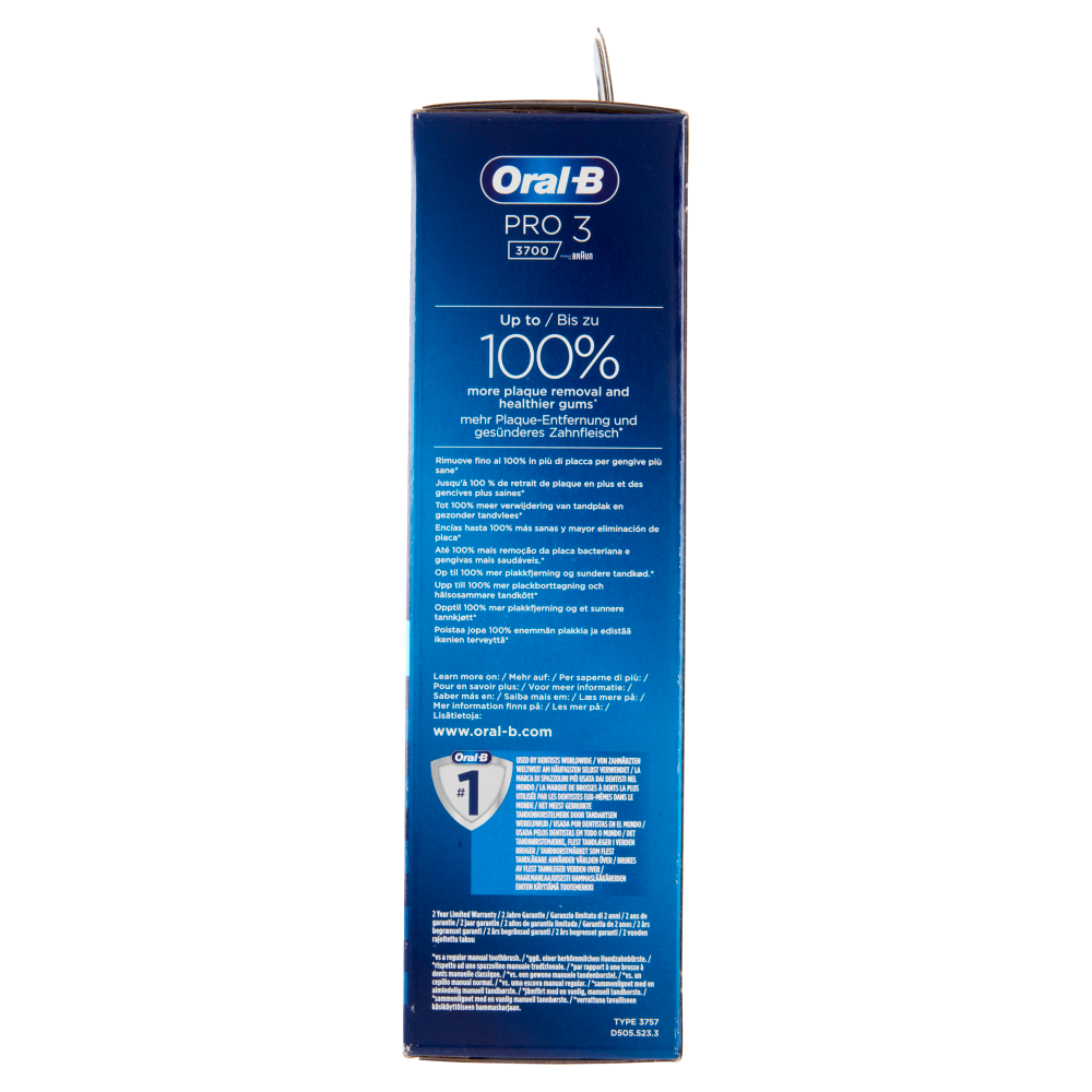 Oral-B Power Spazzolino Elettrico Ricaricabile Pro3 3700 Cross Action Bianco + 1 Testina in omaggio