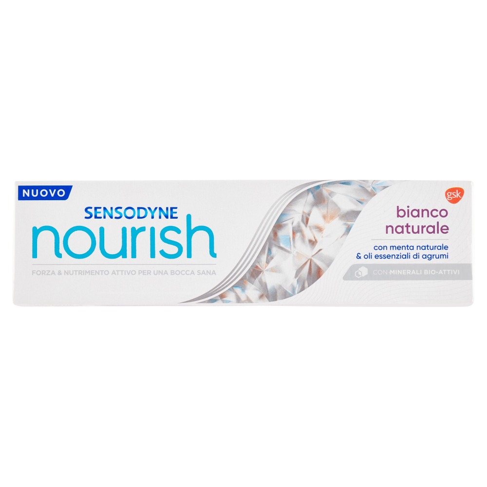 Sensodyne Nourish bianco naturale dentifricio fluoro menta naturale oli essenziali di agrumi 75 ml