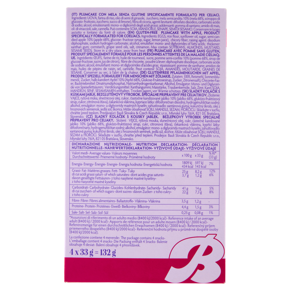 Bauli Free Gluten Free Plumcake Mela 4 x 33 g